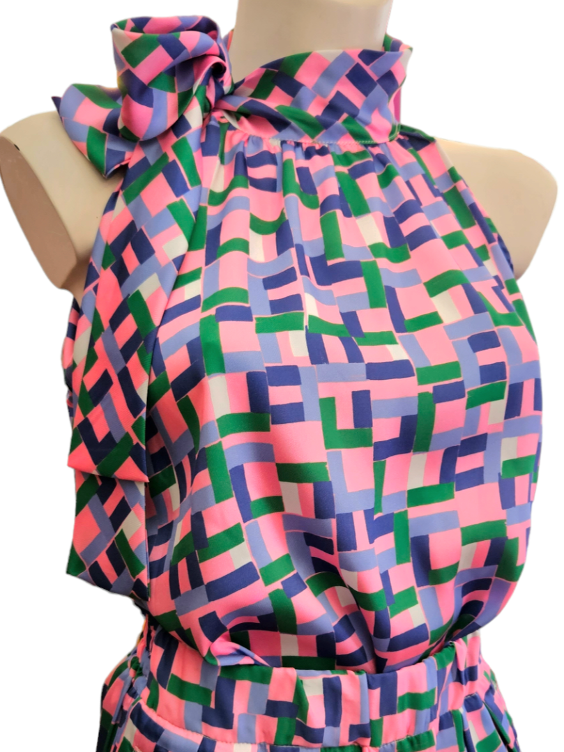 Top halter cuadros rosa