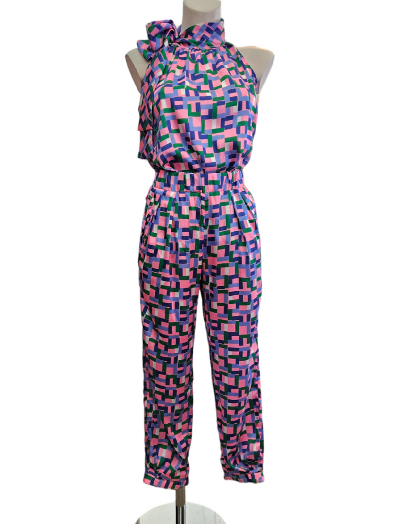 Top halter cuadros rosa