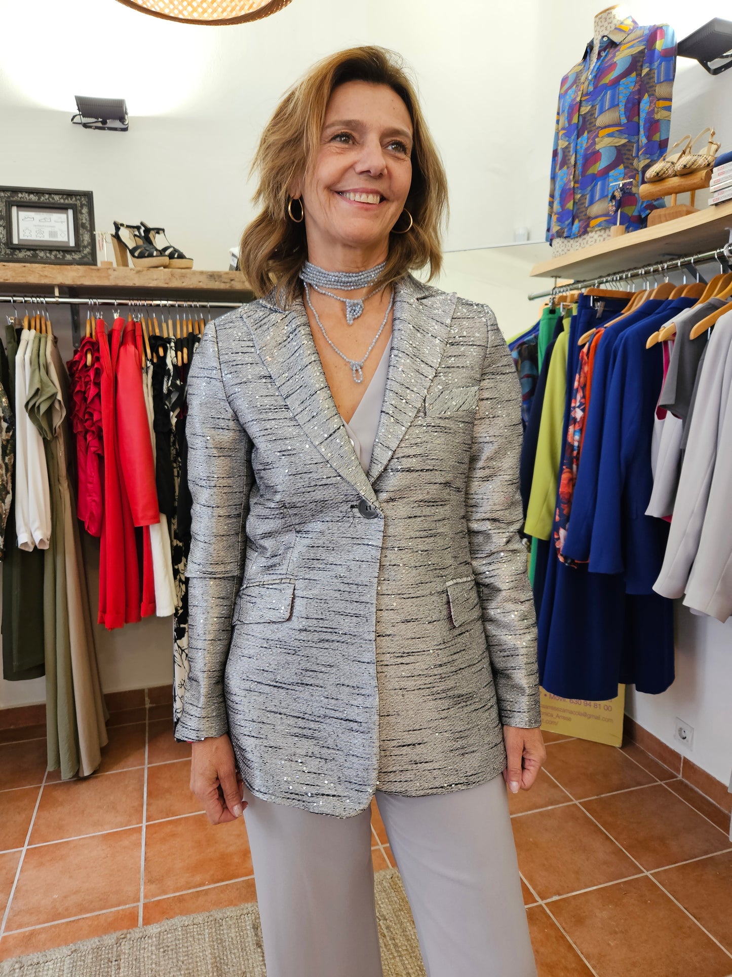 Blazer Suits lentejuelas plata
