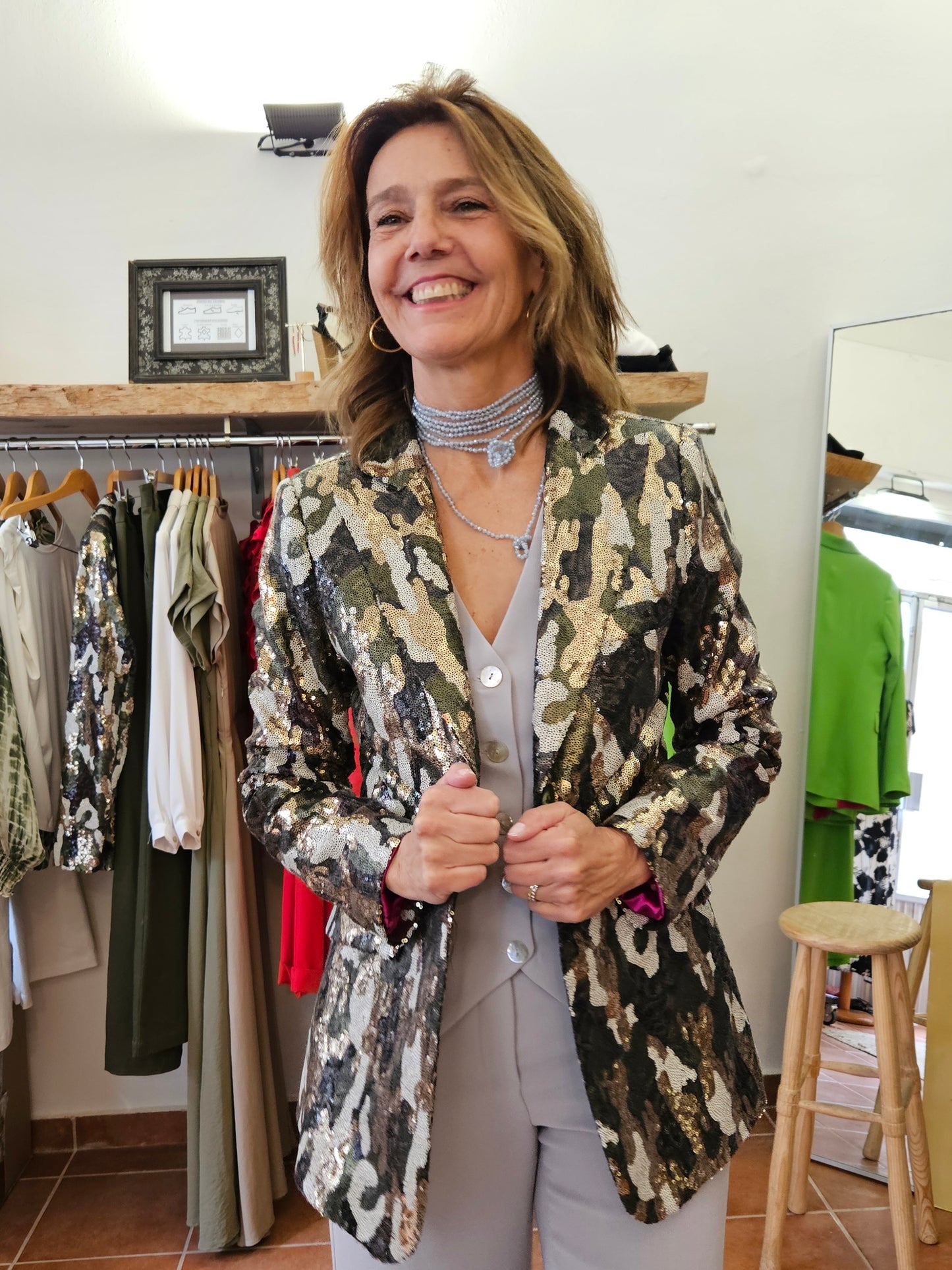 Blazer Suits lentejuelas camuflaje