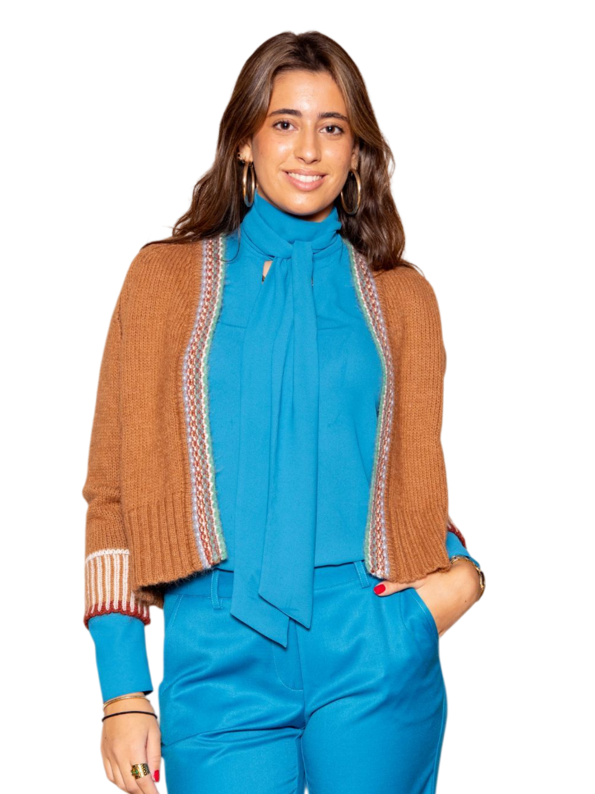 Chaqueta marrón con ribete