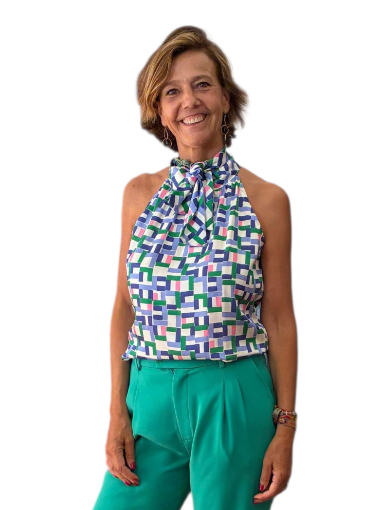 Top halter cuadros blanco