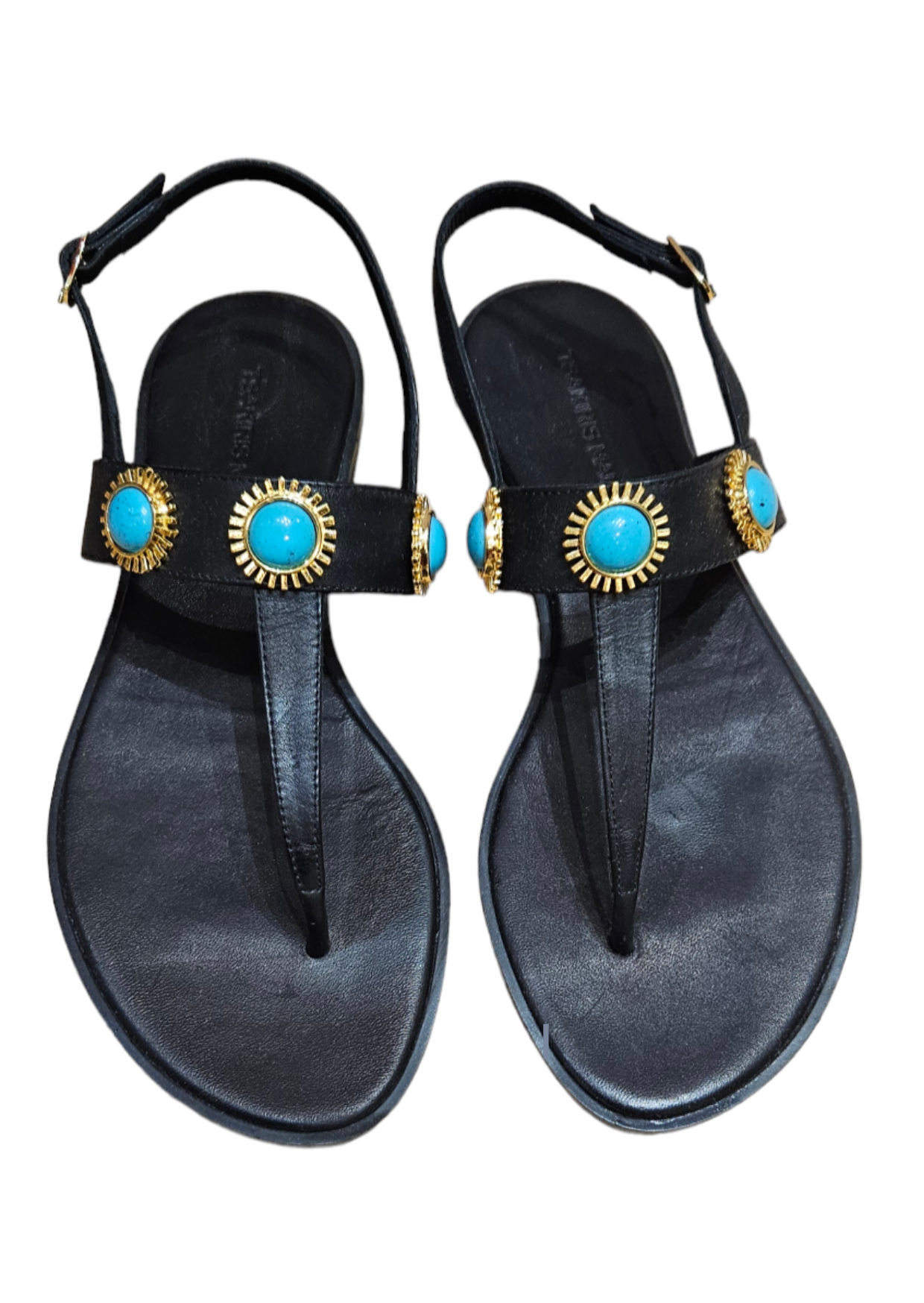 Sandalias negras con turquesas