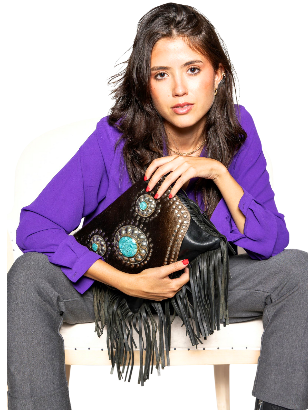 Bolso flecos piel pelo marrón