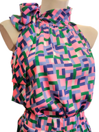 Top halter cuadros rosa