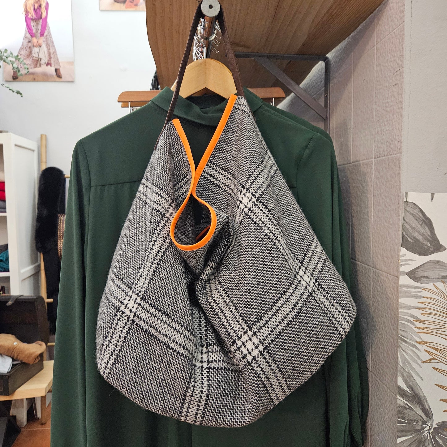 Bolso cuadros Gris