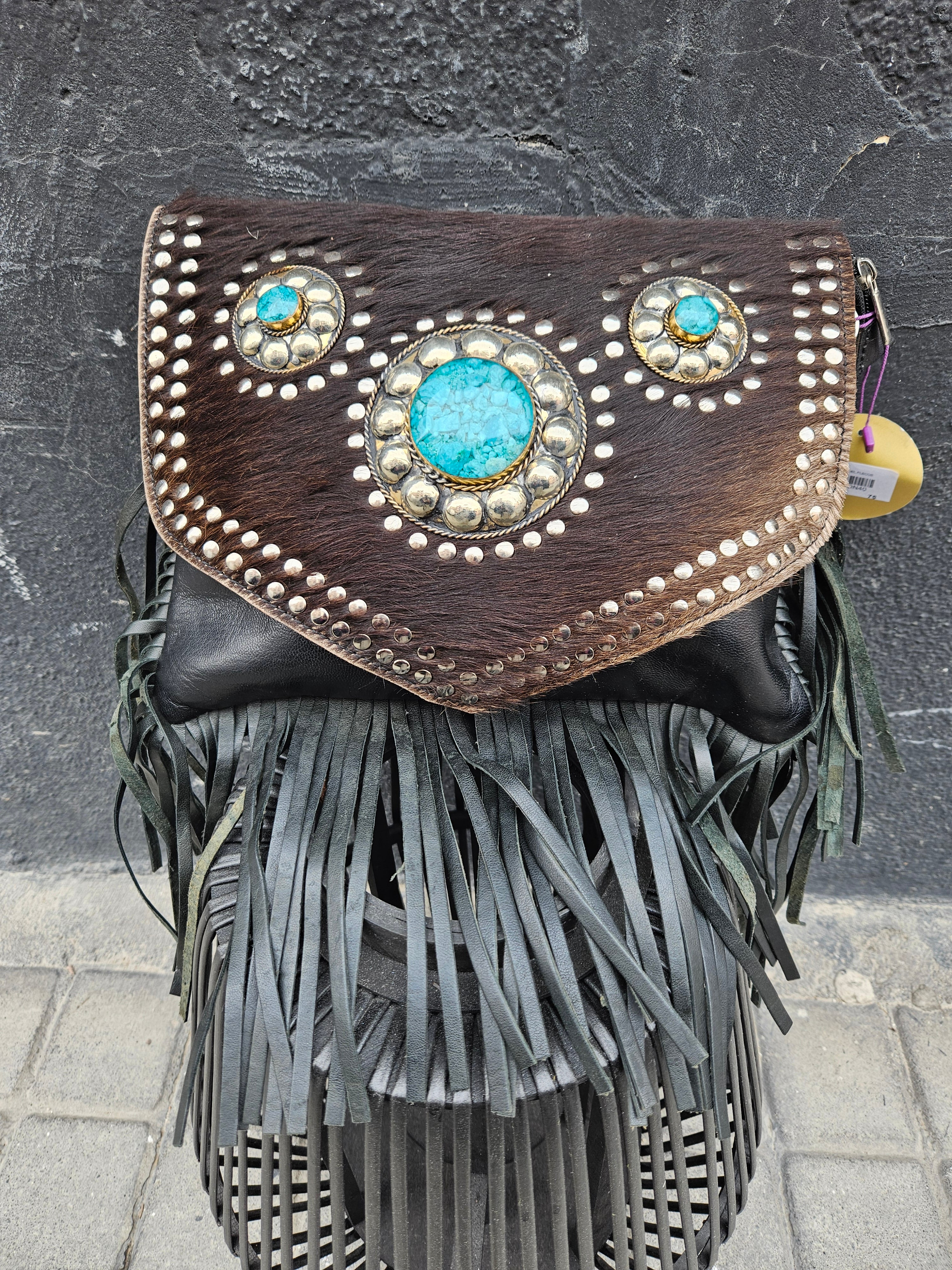Bolso flecos piel pelo marrón