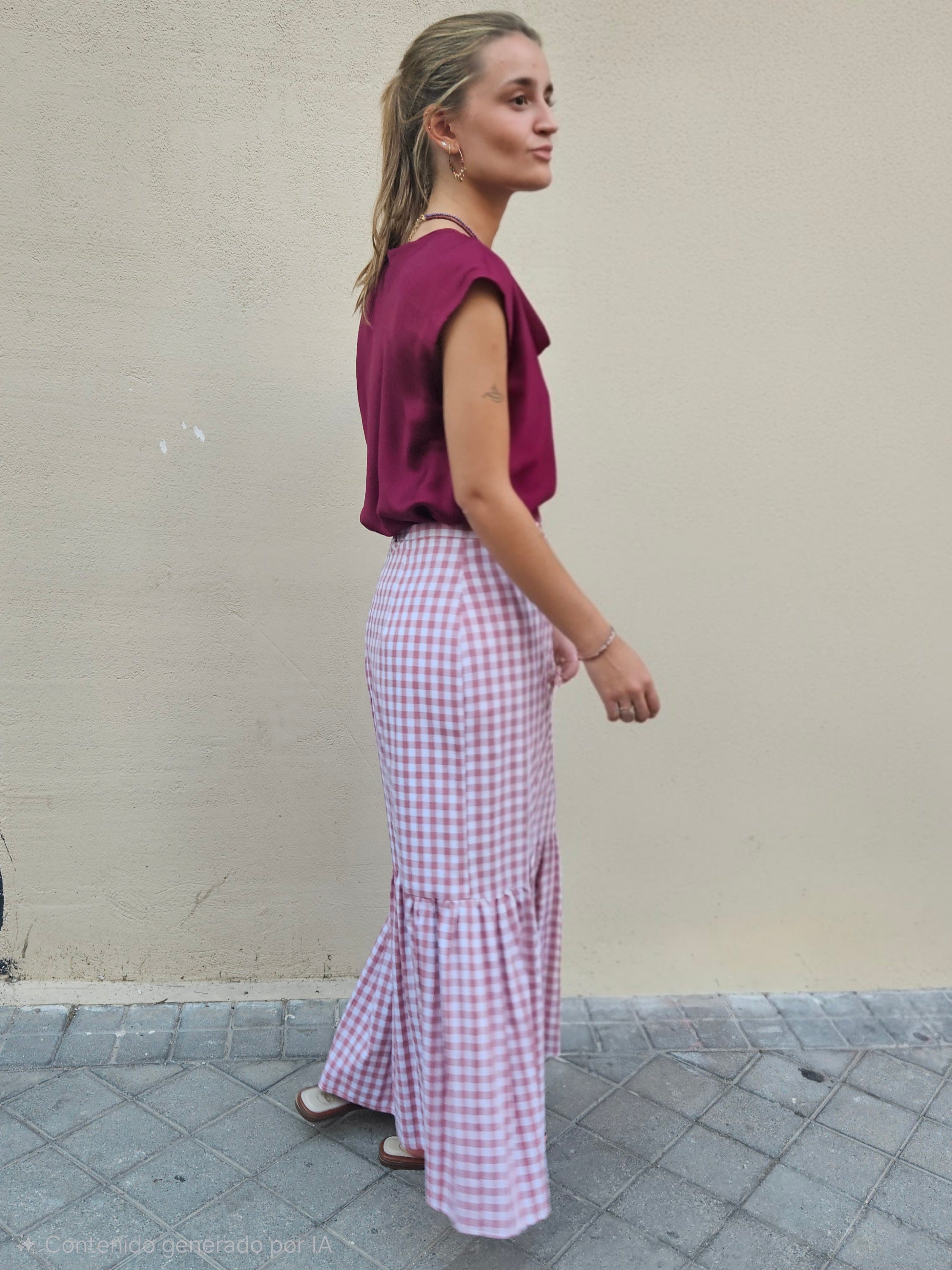 Falda JEREZ cuadros vichy Rosa