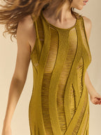 Vestido punto desagujado verde musgo