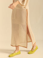 Falda punto calado beige