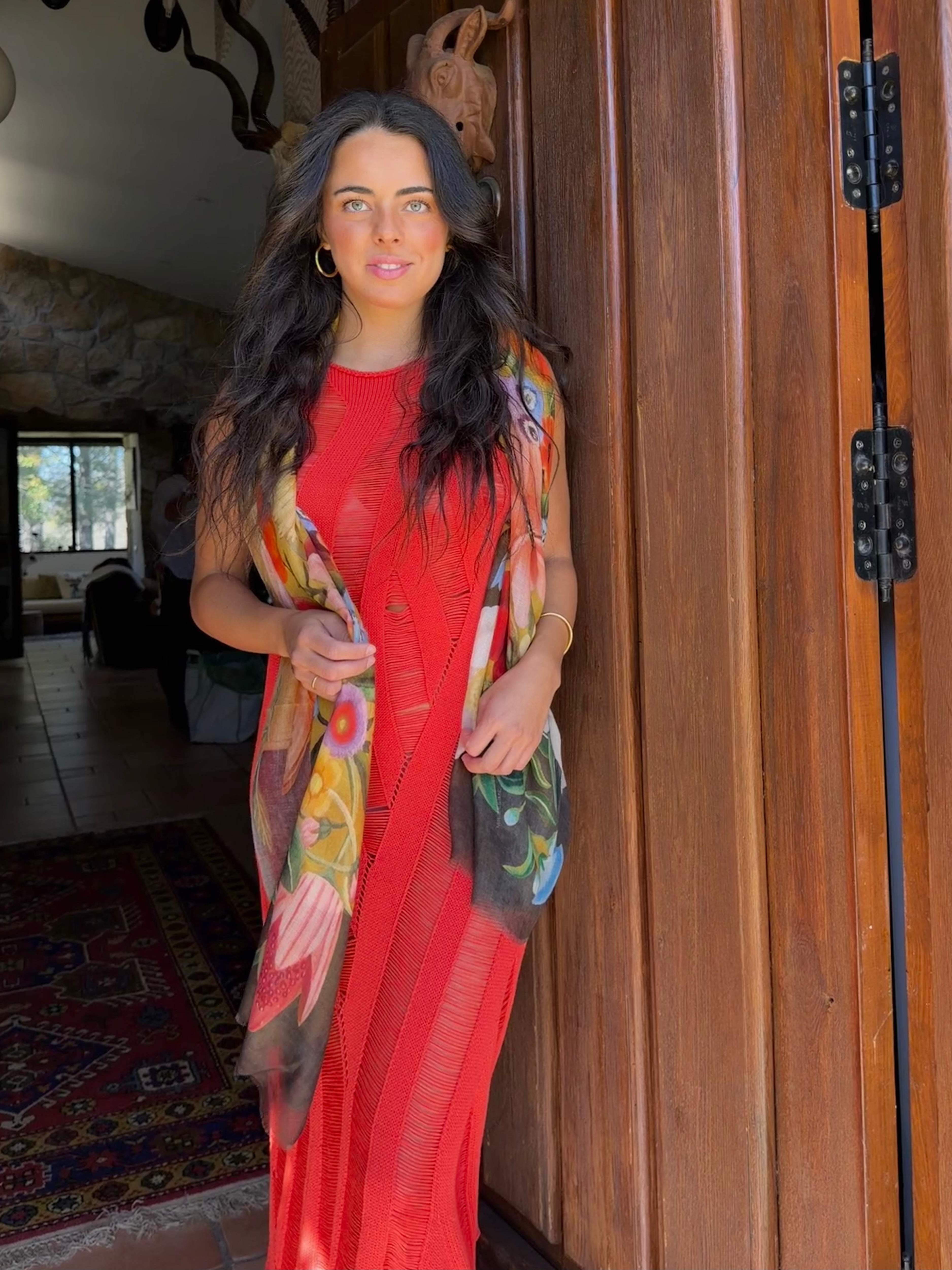 Vestido punto desagujado coral