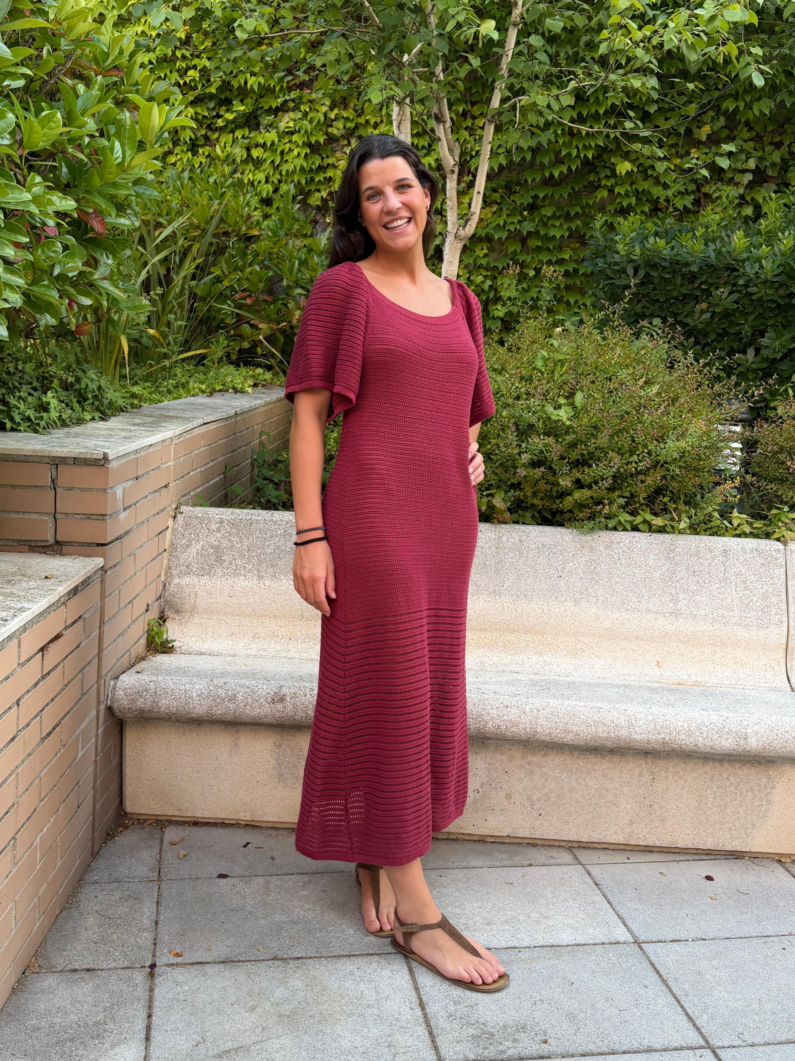 Vestido punto calado Teja
