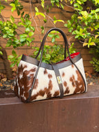 Bolso tote grande de piel marrón y blanco
