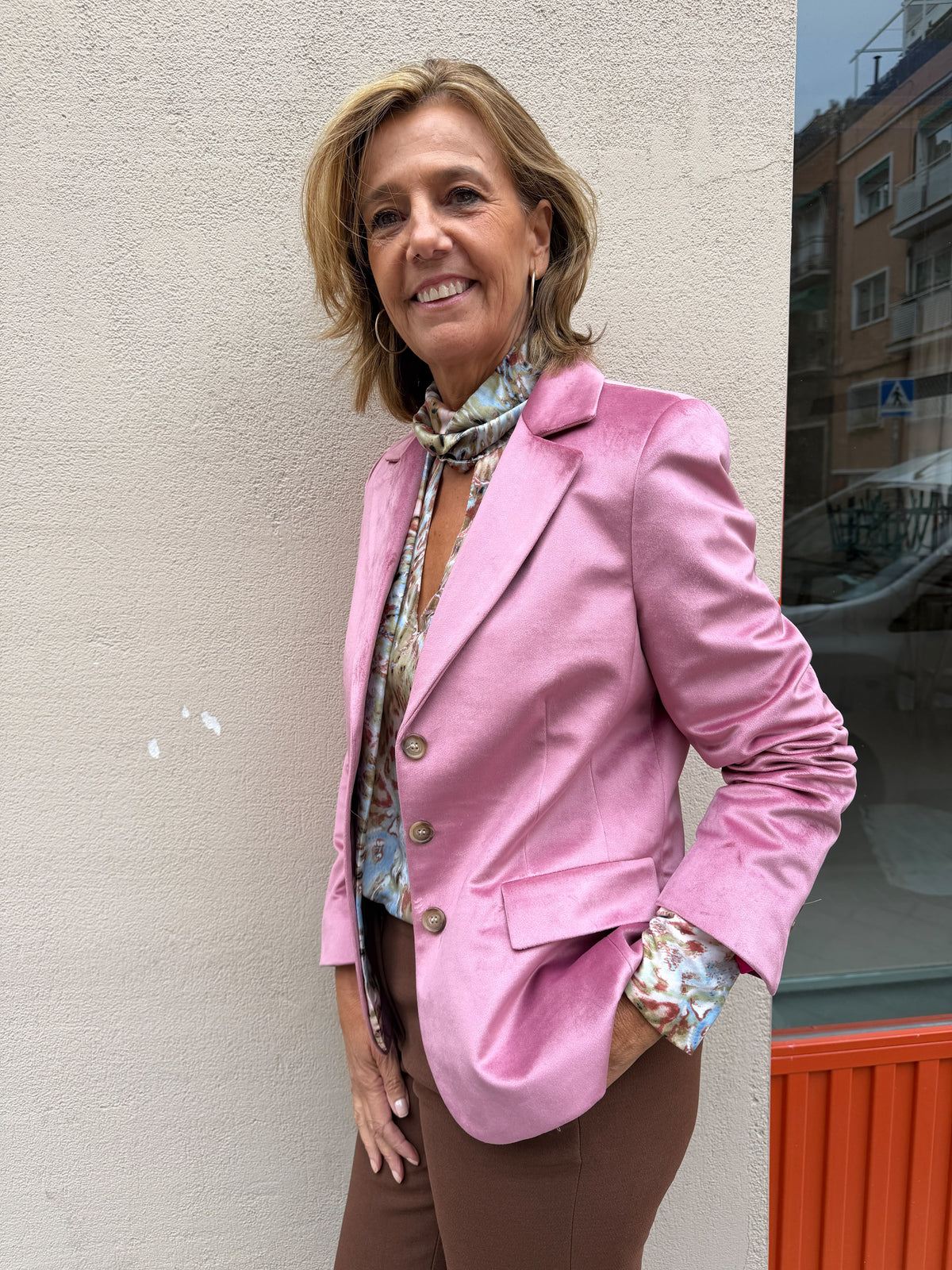 Blazer Kate de terciopelo rosa