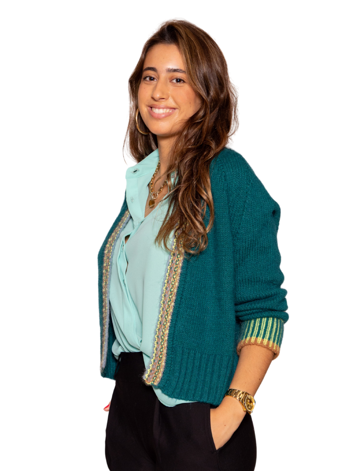 Cárdigan verde con ribete