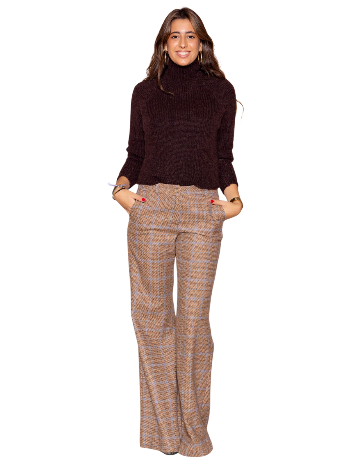 Pantalón PALAZZO cuadros beige