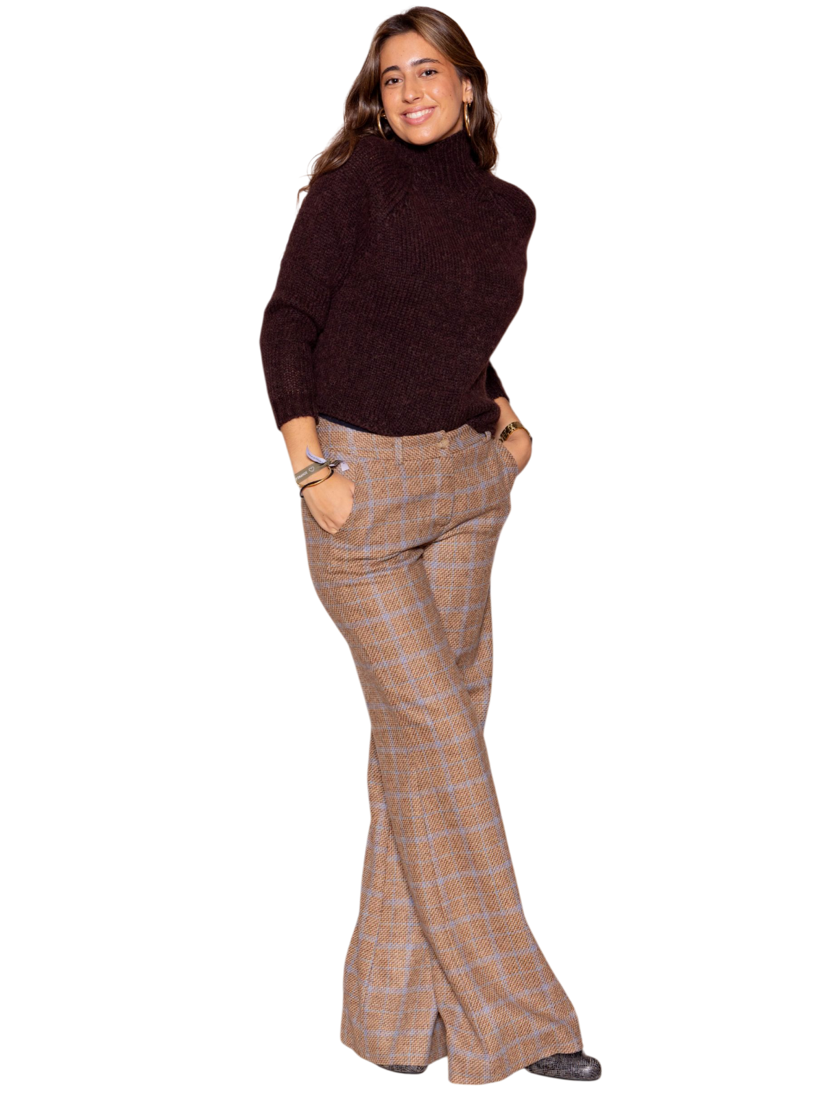 Pantalón PALAZZO cuadros beige