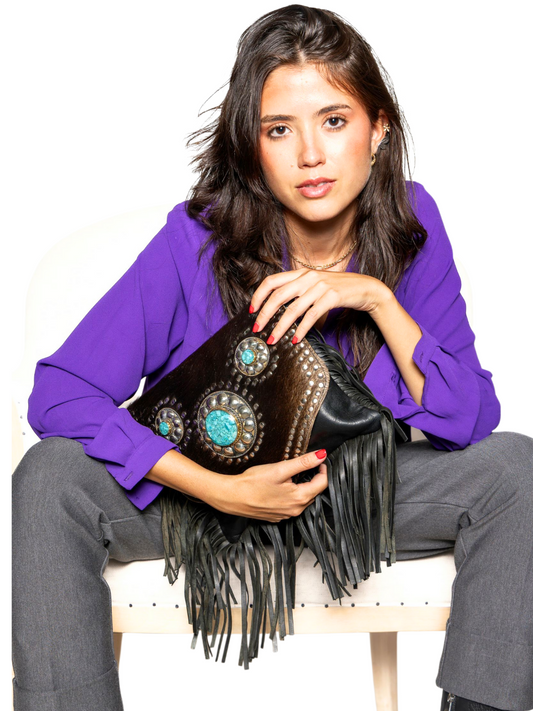 Bolso flecos piel pelo marrón