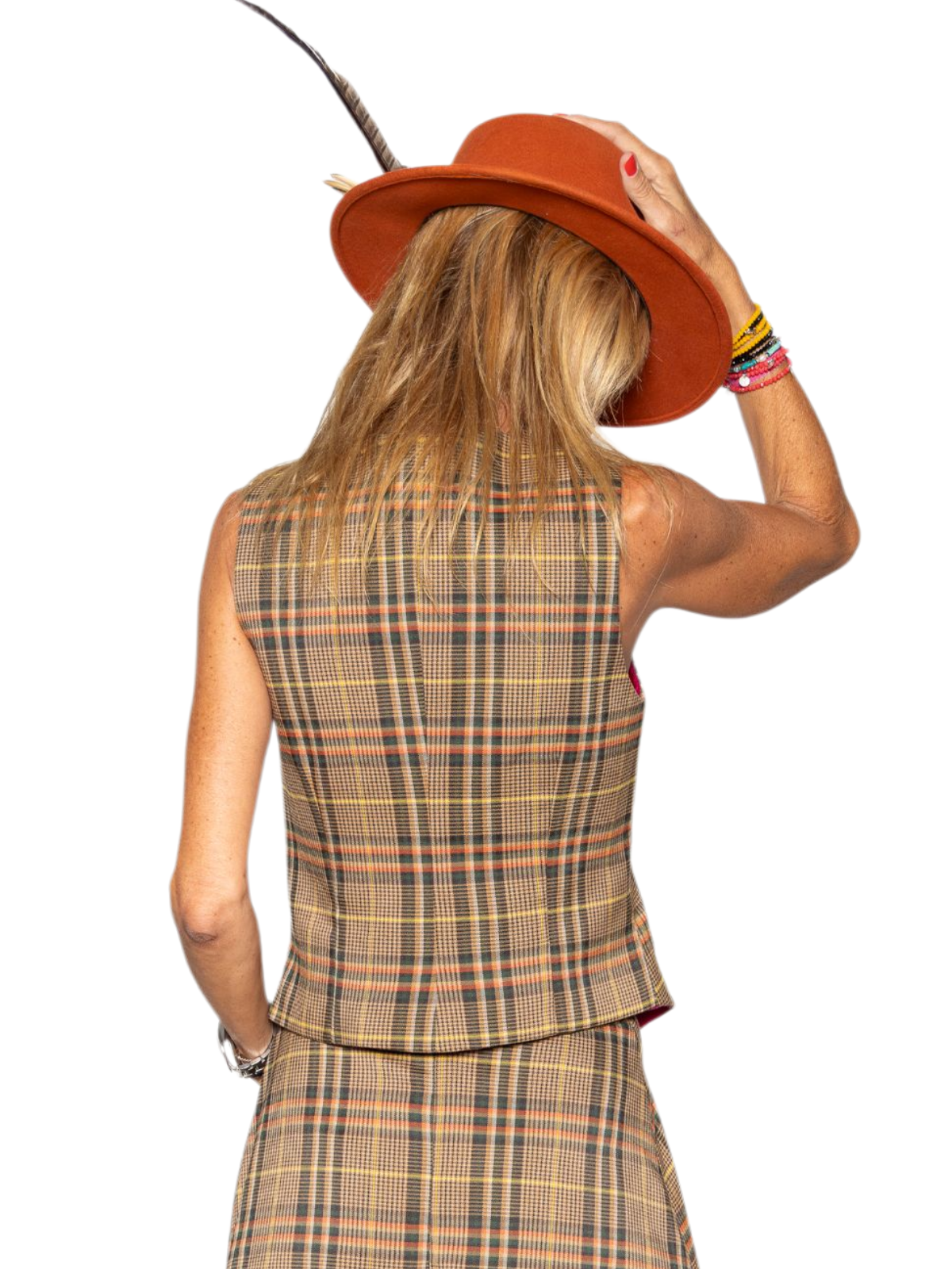 Chaleco Man cuadros Camel