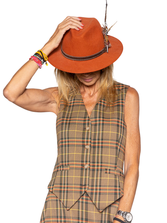 Chaleco Man cuadros Camel