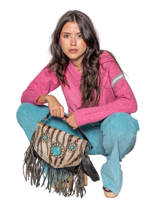 Bolso flecos piel pelo cebra