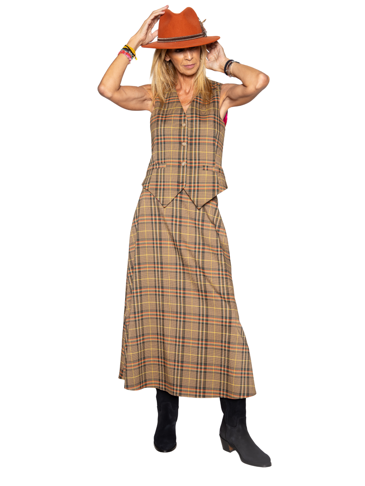 Falda Capa cuadros camel