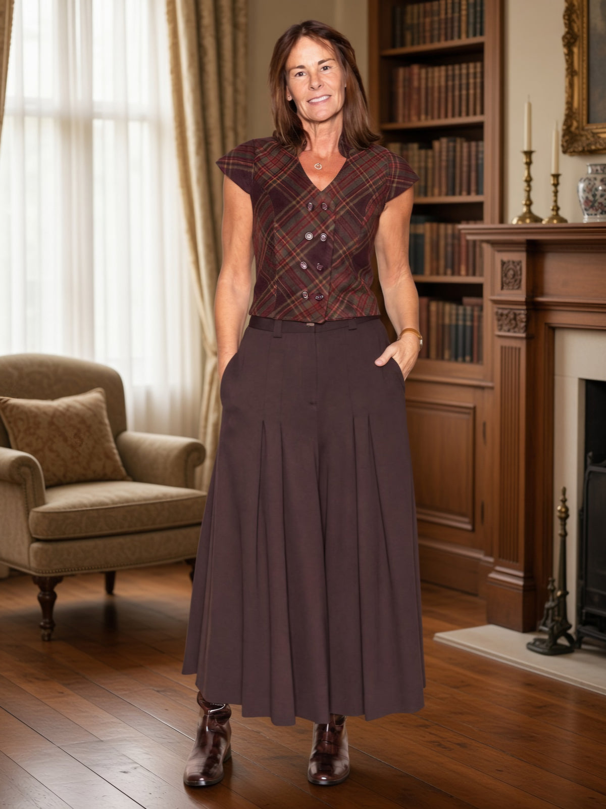Falda pantalón de tablas marrón
