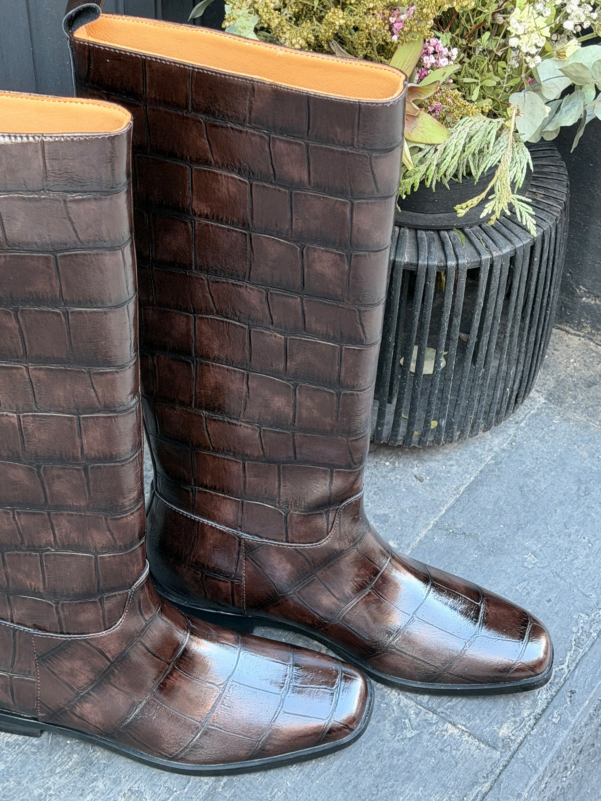Botas piel croco marrón