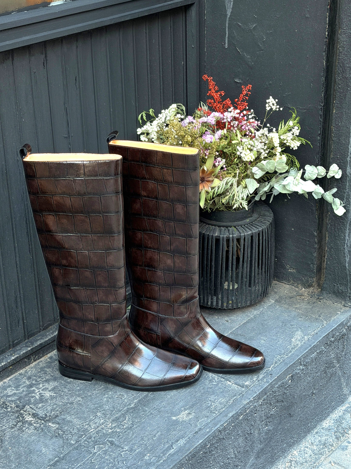 Botas piel croco marrón
