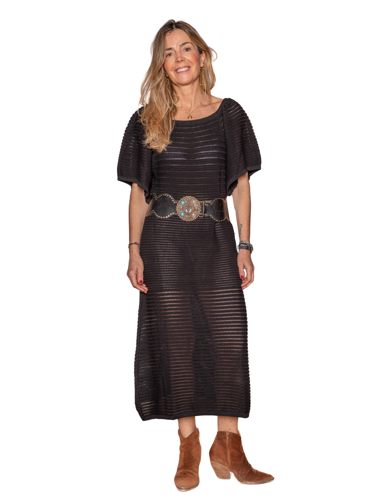 Vestido punto calado Negro