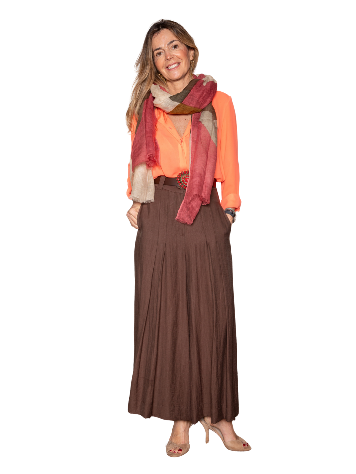 Falda pantalón tablas marrón