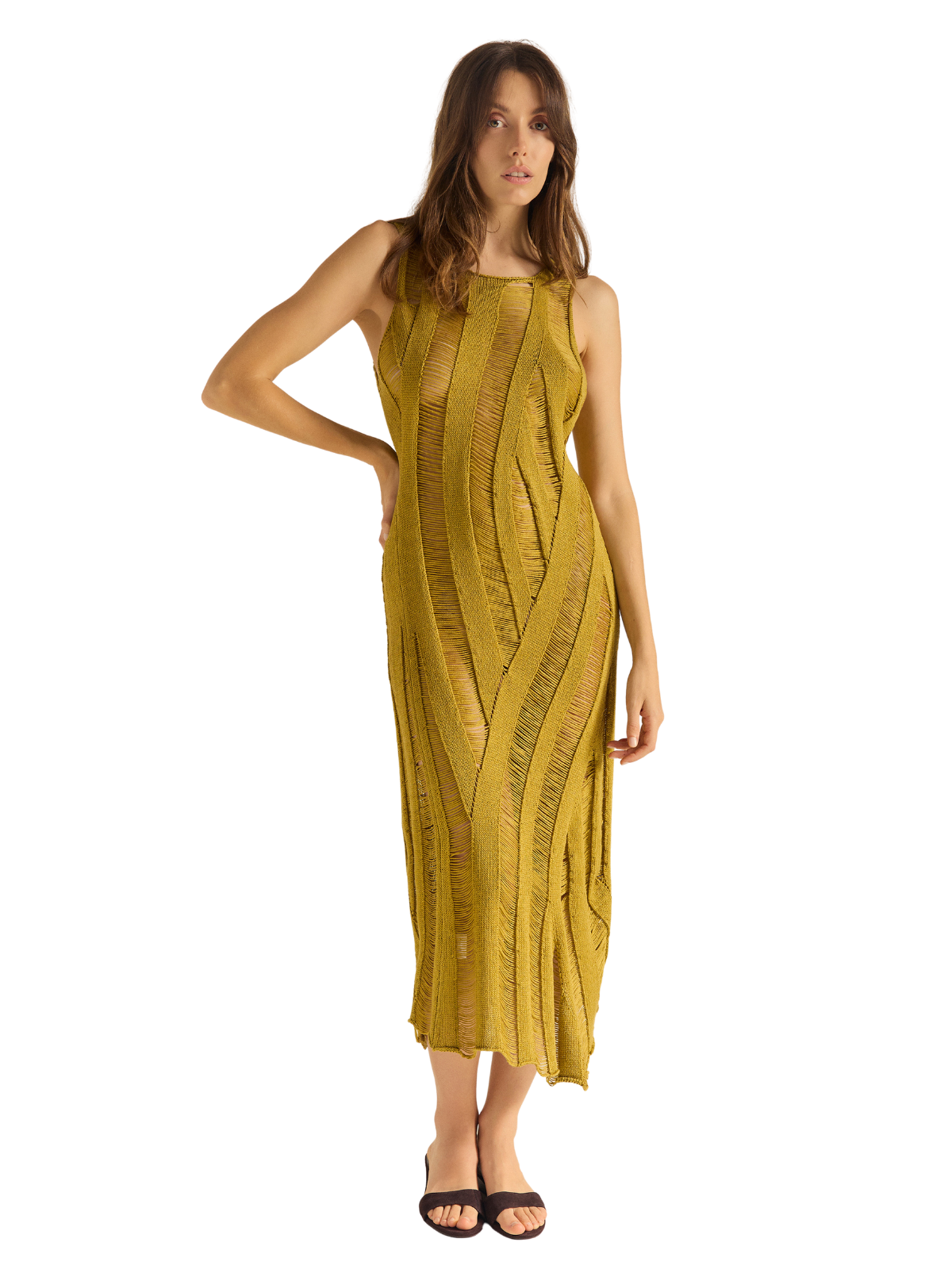 Vestido punto desagujado verde musgo