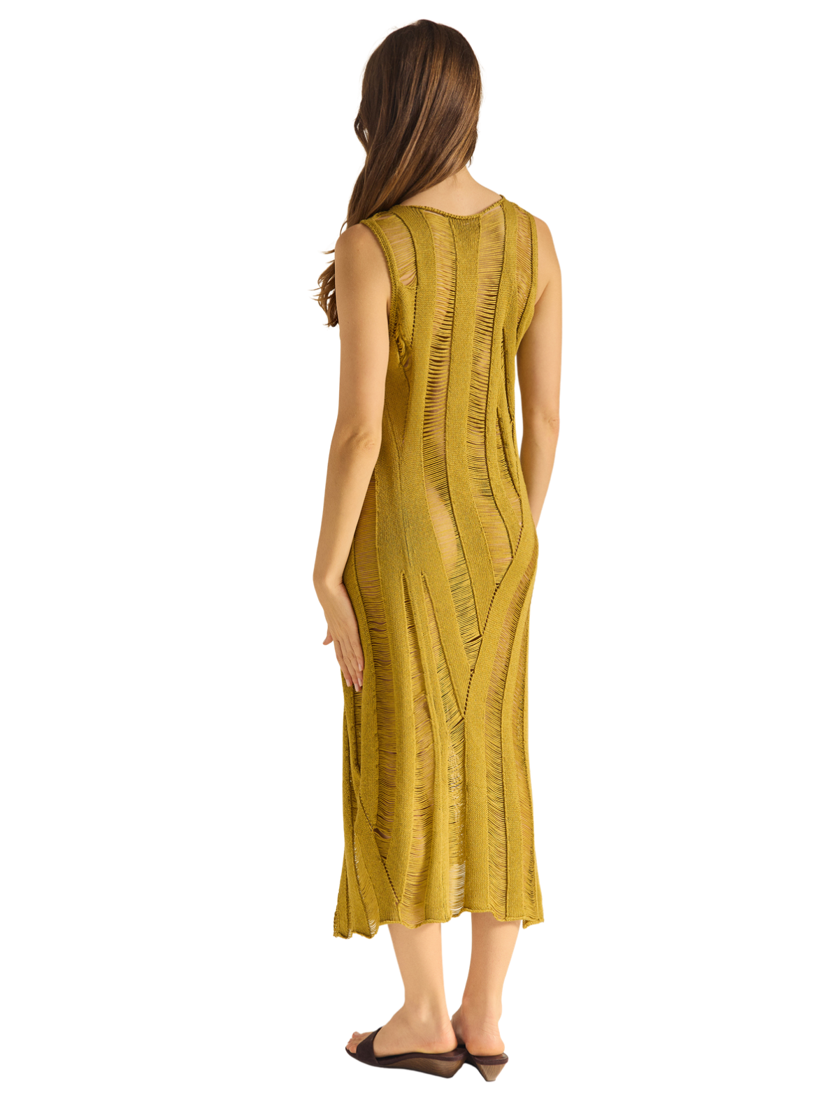 Vestido punto desagujado verde musgo