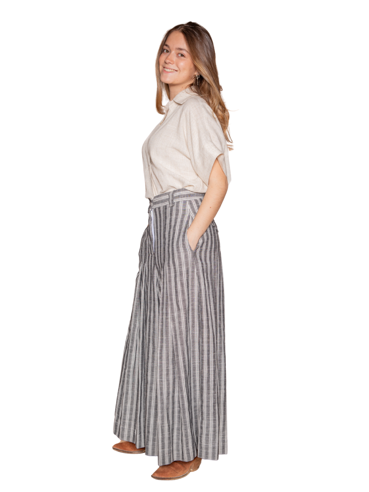 Falda pantalón tablas rayas Gris