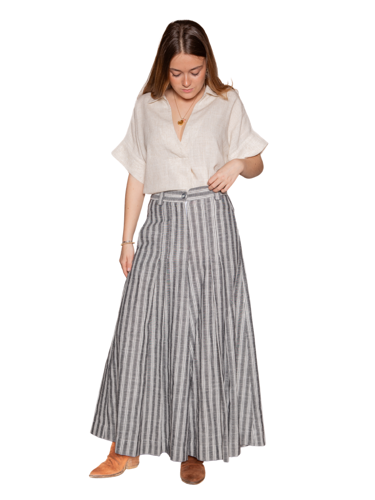 Falda pantalón tablas rayas Gris
