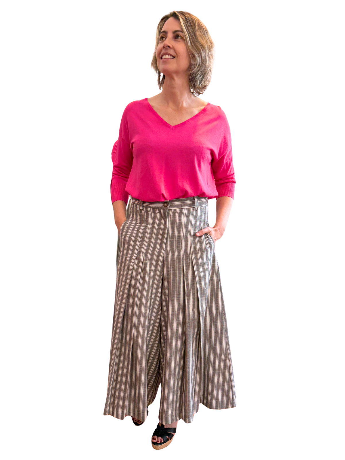 Falda pantalón tablas rayas Marrón